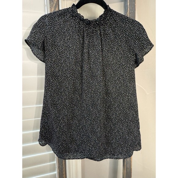 Express Ruffled Polka Dot Black White Short Sleeve Flowy Blouse Women’s Large - Picture 1 of 6